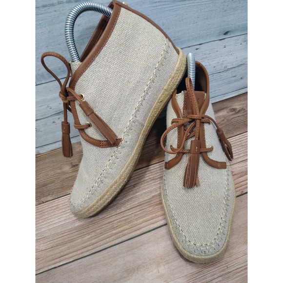 Michael Kors Tan Suede Leather High Heel Wedge Sandal Pumps Size 9 - Picture 1 of 7